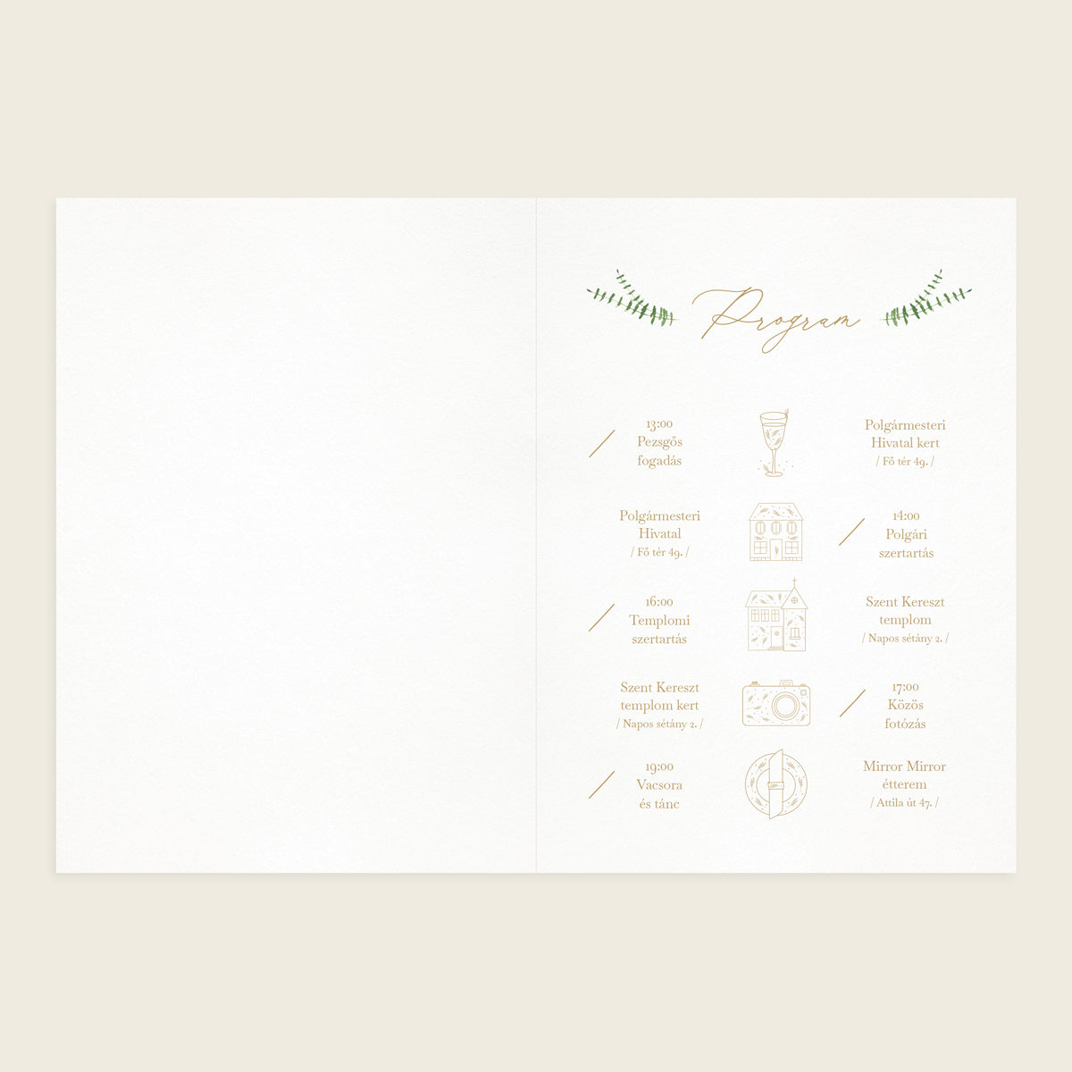 Branche Verte esküvői programfüzet